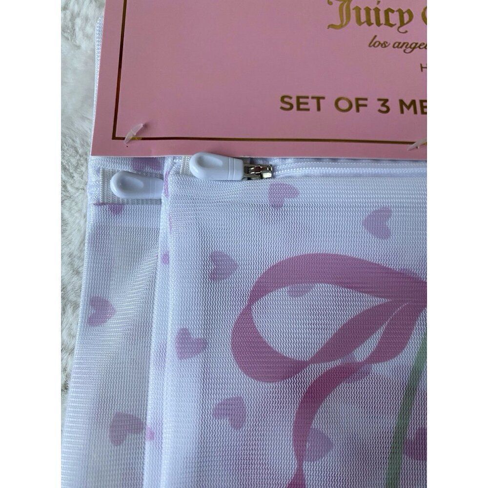 Set Of 3 Juicy Couture Home Pink Mesh Wash Bags Cherries Cherry‎ Bows Hearts NEW - Picture 15 of 15
